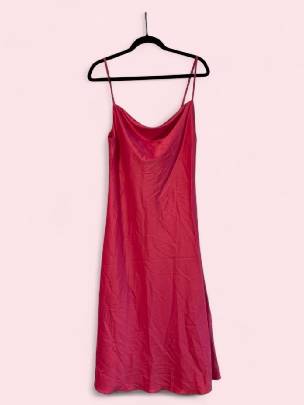Zara Hot Pink Midi Satin Slip Dress - Women Dresses